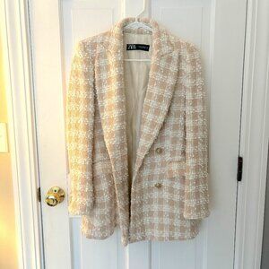 Cream/Pink Zara Tweed Blazer